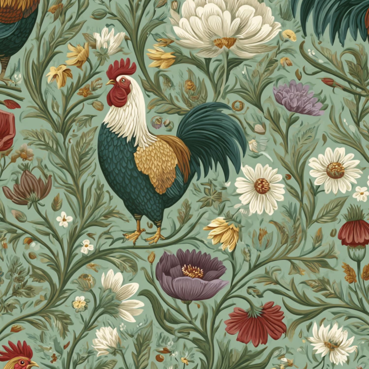Peel and Stick Wallpaper 17.7in x 9.8ft Farmhouse Roosters Floral Elements Soft Pastel Hues Contact Paper Vinyl Waterproof Self Adhesive Wall Paper for Bedroom Shelf Cabinet Renter Friendly