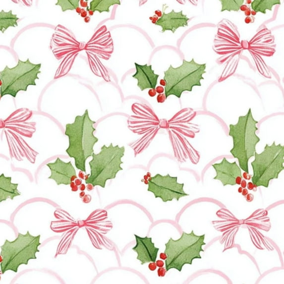 Peel and Stick Wallpaper 17.7in x 9.8ft Festive Christmas Holly Pink Striped Bows Contact Paper Vinyl Self-Adhesive Removable Wall Paper for Bedroom Nursery DIY Home Decor Renter Friendly
