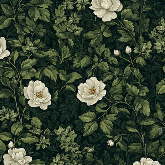 Peel and Stick Wallpaper 17.7in x 9.8ft Floral White Roses Delicate Green Leaves Dark Contact Paper Vinyl Waterproof Self Adhesive Wall Paper for Bedroom Shelf Cabinet Renter Friendly