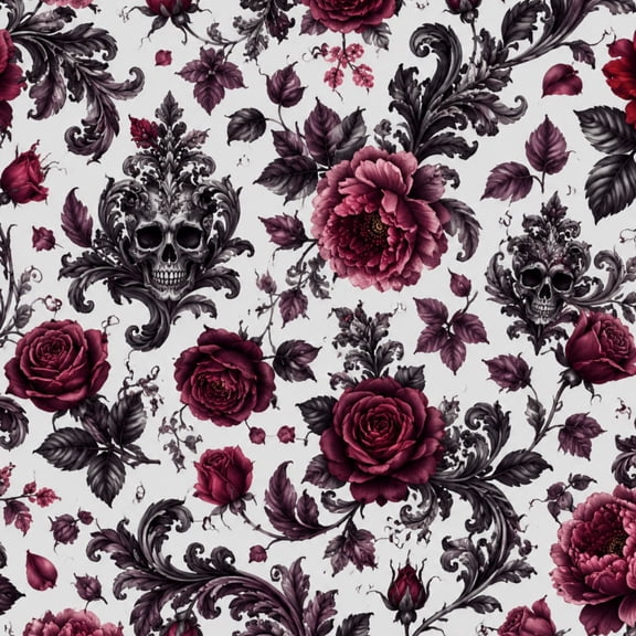 Peel and Stick Wallpaper 17.7in x 9.8ft Gothic Floral Dark Red Roses Ornate Skull Design Contact Paper Vinyl Waterproof Self Adhesive Wall Paper for Bedroom Shelf Cabinet Renter Friendly