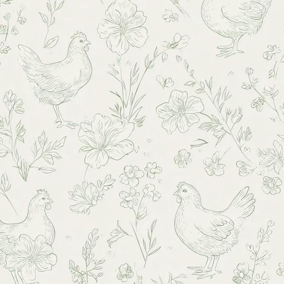 Peel and Stick Wallpaper 17.7in x 9.8ft Hand Drawn Chicken Floral Soft Green Tones Contact Paper Vinyl Waterproof Self Adhesive Wall Paper for Bedroom Shelf Cabinet Renter Friendly