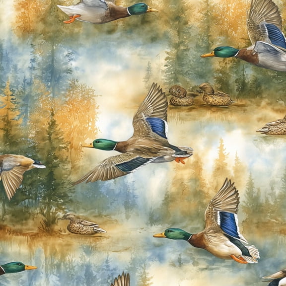 Peel and Stick Wallpaper 17.7in x 9.8ft Mallard Ducks Forest Lake Watercolor Contact Paper Vinyl Waterproof Self Adhesive Wall Paper for Bedroom Shelf Cabinet Renter Friendly