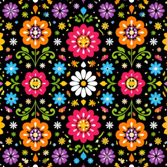 Peel and Stick Wallpaper 17.7in x 9.8ft Mexican folk art colorful design flowers inspired by Contact Paper Vinyl Waterproof Self Adhesive Wall Paper for Bedroom Shelf Cabinet