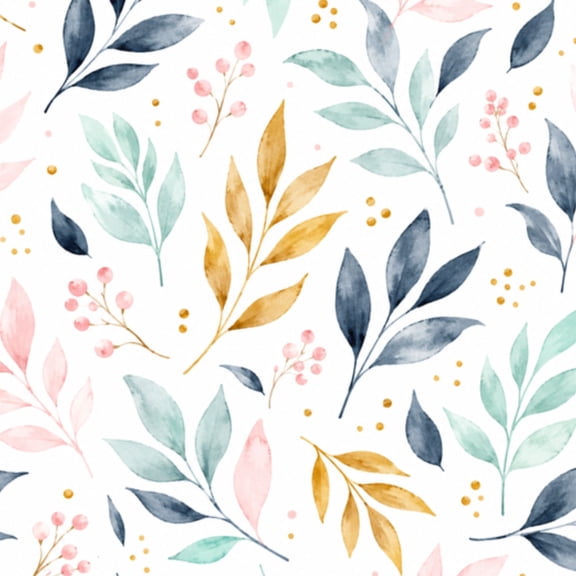 Peel and Stick Wallpaper 17.7in x 9.8ft Modern Botanical Watercolor Pink Gold Mint Navy Leaves Contact Paper Vinyl Waterproof Self Adhesive Wall Paper for Bedroom Shelf Cabinet Renter Friendly