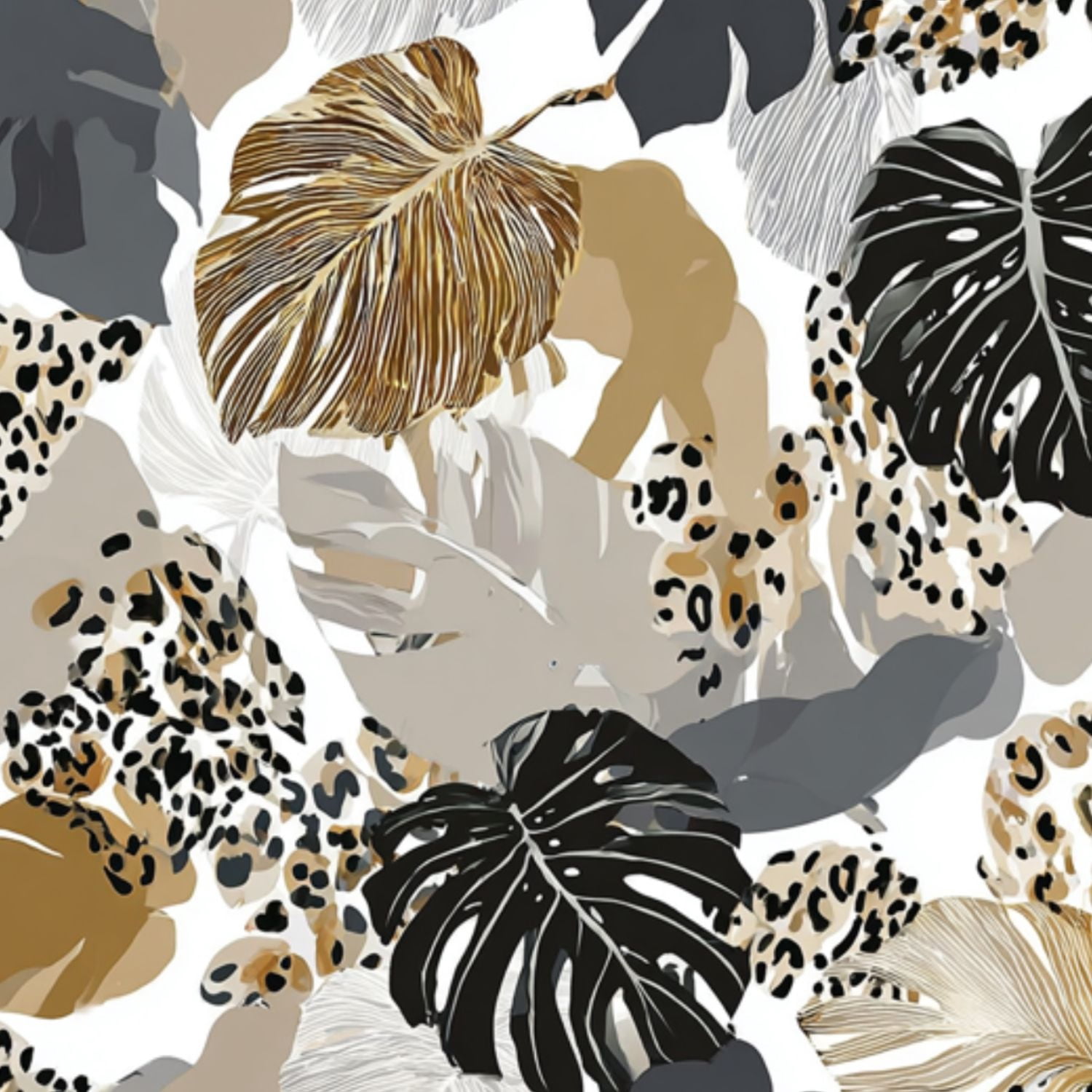 Peel and Stick Wallpaper 17.7in x 9.8ft Monstera Leaves Leopard Print Seamless Earth Tones Contact Paper Vinyl Self-Adhesive Removable Wall Paper for Bedroom DIY Home Decor Renter Friendly