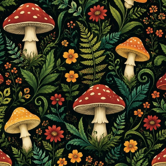 Peel and Stick Wallpaper 17.7in x 9.8ft Mushroom Wildflower Forest Red Toadstools Ferns Botanical Foliage Contact Paper Vinyl Waterproof Self Adhesive Wall Paper for Bedroom Shelf