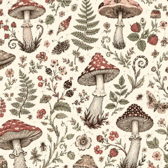 Peel and Stick Wallpaper 17.7in x 9.8ft Mushrooms Strawberries Dragonflies Leaves Flowers Detailed Contact Paper Vinyl Waterproof Self Adhesive Wall Paper for Bedroom Shelf Cabinet Renter Friendly