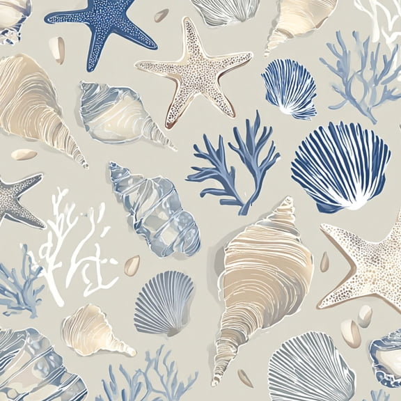 Peel and Stick Wallpaper 17.7in x 9.8ft Nautical Coastal Starfish Shells Coral Blue Tones marine Contact Paper Vinyl Waterproof Self Adhesive Wall Paper for Bedroom Shelf Cabinet Renter Friendly