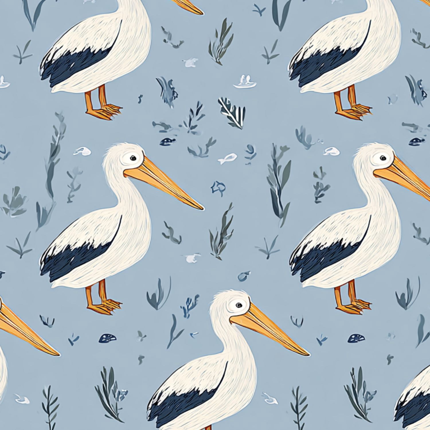 Peel and Stick Wallpaper 17.7in x 9.8ft Pelican Bird White Feathers Blue Contact Paper Vinyl Waterproof Self Adhesive Wall Paper for Bedroom Shelf Cabinet Renter Friendly