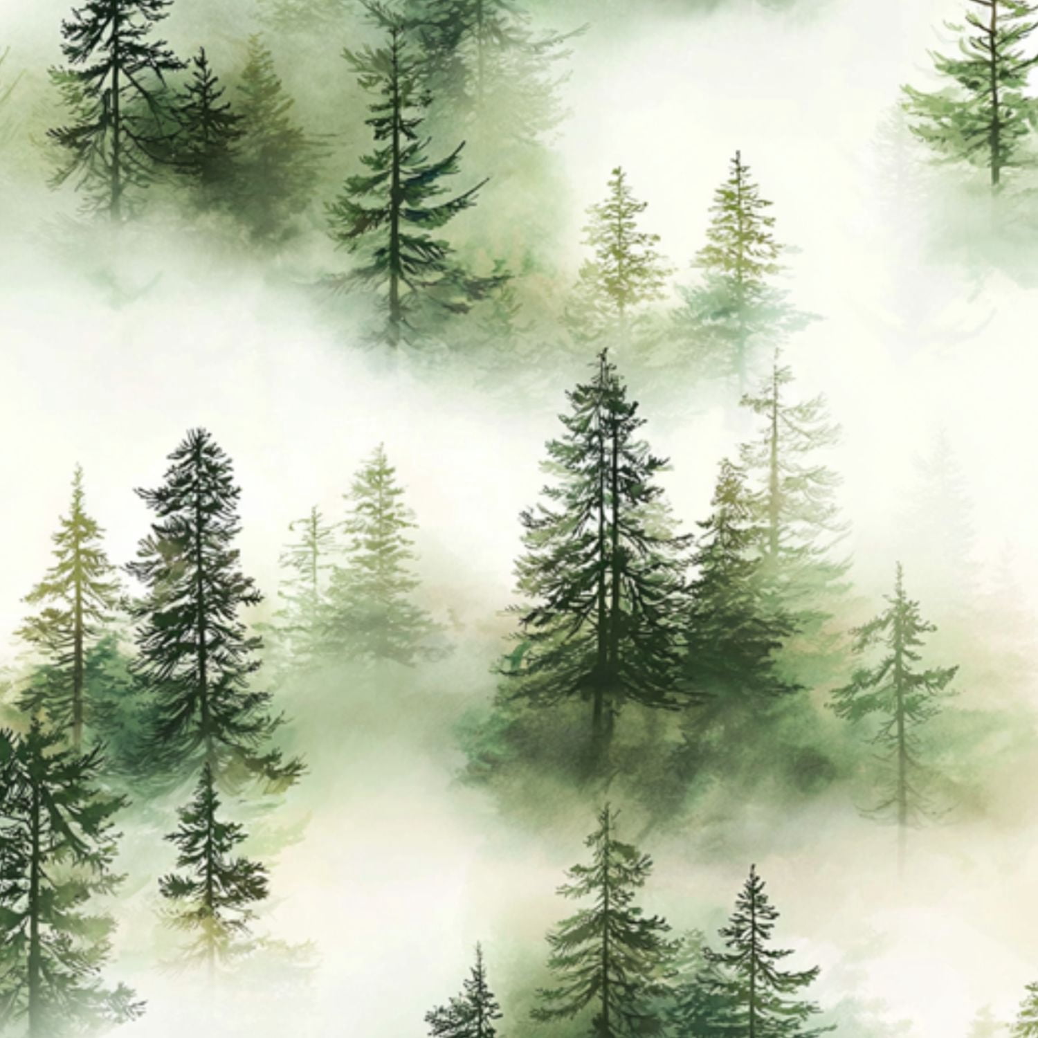 Peel and Stick Wallpaper 17.7in x 9.8ft Pine Forest Fog Watercolor Seamless Green White Hues Contact Paper Vinyl Self-Adhesive Removable Wall Paper for Bedroom DIY Home Decor Renter Friendly