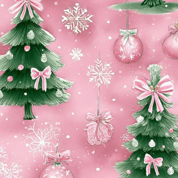 Peel and Stick Wallpaper 17.7in x 9.8ft Pink Christmas Tree Bows Snowflakes Ornaments Contact Paper Vinyl Self-Adhesive Removable Wall Paper for Bedroom DIY Home Decor Renter Friendly