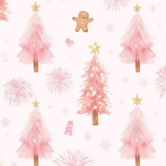 Peel and Stick Wallpaper 17.7in x 9.8ft Pink Christmas Trees Gingerbread Bear Fireworks Contact Paper Vinyl Self-Adhesive Removable Wall Paper for Bedroom DIY Home Decor Renter Friendly