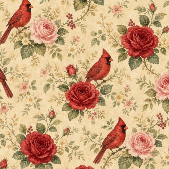 Peel and Stick Wallpaper 17.7in x 9.8ft Red Cardinal Bird Roses Vintage Floral Contact Paper Vinyl Waterproof Self Adhesive Wall Paper for Bedroom Shelf Cabinet Renter Friendly