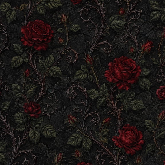 Peel and Stick Wallpaper 17.7in x 9.8ft Red Roses Gothic Damask Dark Contact Paper Vinyl Waterproof Self Adhesive Wall Paper for Bedroom Shelf Cabinet Renter Friendly