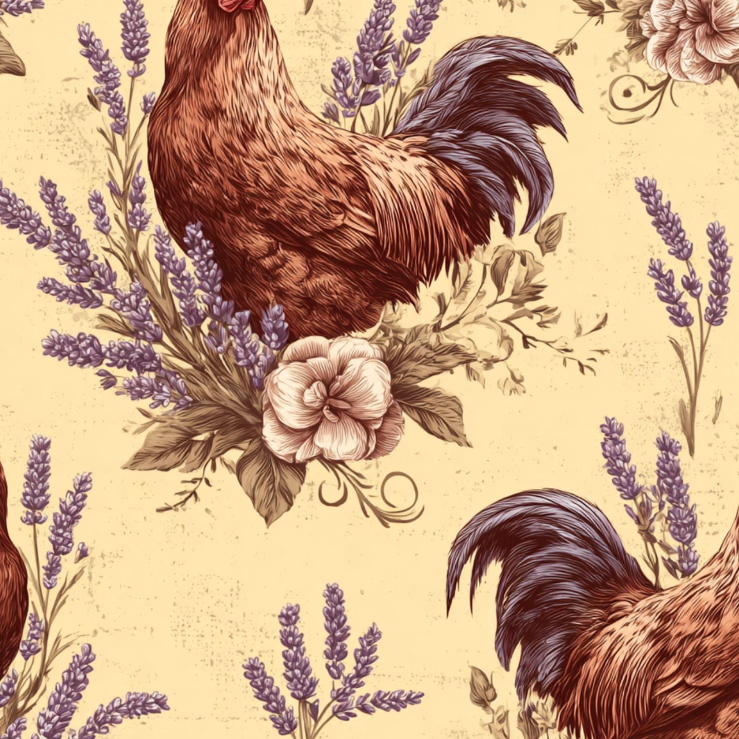 Peel and Stick Wallpaper 17.7in x 9.8ft Rustic Farmhouse Rooster Floral Seamless Warm Vintage Tones Contact Paper Vinyl Waterproof Self Adhesive Wall Paper for Bedroom Shelf Cabinet Renter Friendly