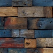 Peel and Stick Wallpaper 17.7in x 9.8ft Rustic Wooden Plank Wall Distressed Blue Brown Red Hues Contact Paper Vinyl Self-Adhesive Removable Wall Paper for Bedroom DIY Home Decor Renter Friendly