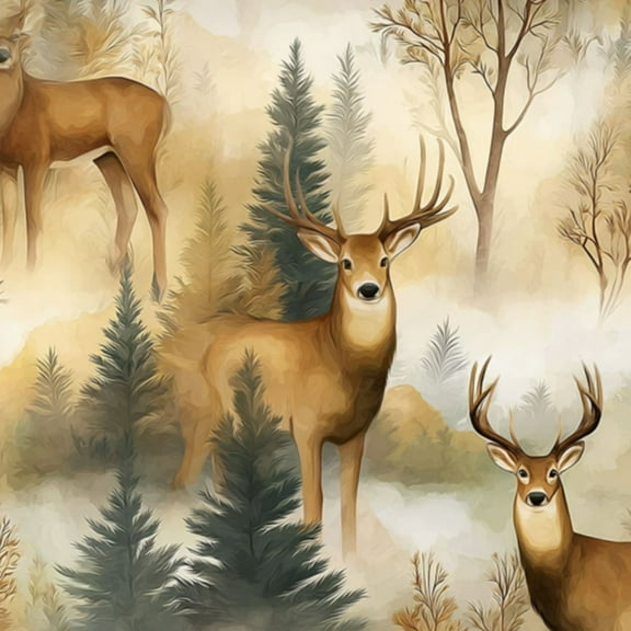 Peel and Stick Wallpaper 17.7in x 9.8ft Seamless Forest Deer Pine Trees Misty Contact Paper Vinyl Self-Adhesive Removable Wall Paper for Bedroom DIY Home Decor Renter Friendly