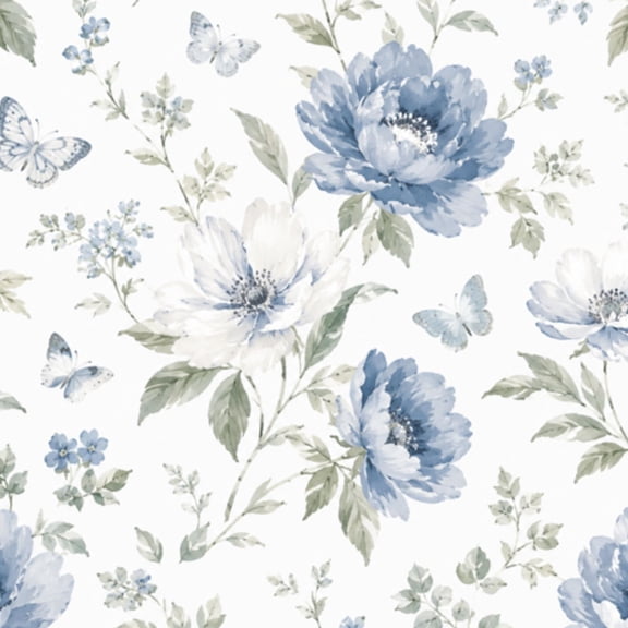 Peel and Stick Wallpaper 17.7in x 9.8ft Soft Blue Floral Butterflies Leaves White Contact Paper Vinyl Waterproof Self Adhesive Wall Paper for Bedroom Shelf Cabinet Renter Friendly