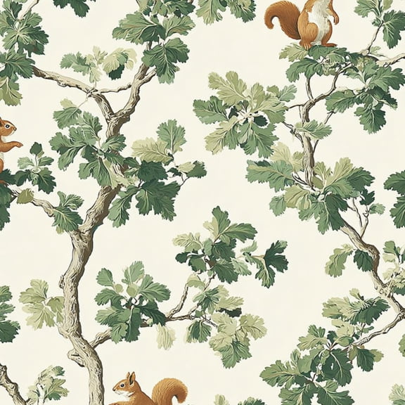 Peel and Stick Wallpaper 17.7in x 9.8ft Squirrels Tree Branches Green Leaves Detailed Vintage Contact Paper Vinyl Waterproof Self Adhesive Wall Paper for Bedroom Shelf Cabinet Renter Friendly