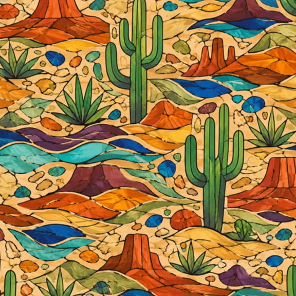 Peel and Stick Wallpaper 17.7in x 9.8ft Stunning Stained Glass Western Landscape Cactus Contact Paper Vinyl Waterproof Self Adhesive Wall Paper for Bedroom Shelf Cabinet Renter Friendly