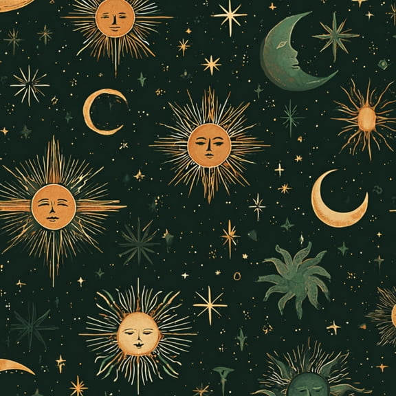 Peel and Stick Wallpaper 17.7in x 9.8ft Sun Moon Stars Elements Contact Paper Vinyl Waterproof Self Adhesive Wall Paper for Bedroom Shelf Cabinet Renter Friendly