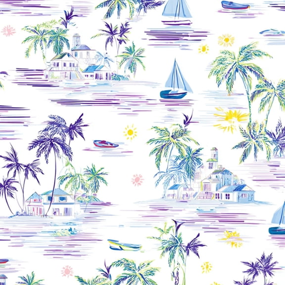 Peel and Stick Wallpaper 17.7in x 9.8ft Tropical Beach Landscape Palm Trees Sailboats Contact Paper Vinyl Waterproof Self Adhesive Wall Paper for Bedroom Shelf Cabinet Renter Friendly