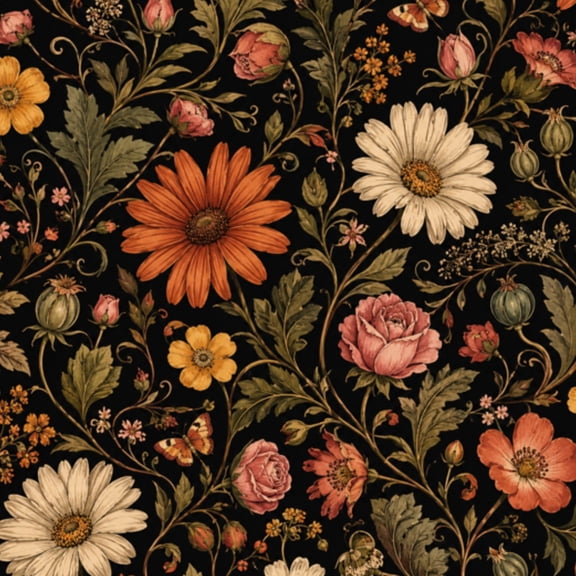 Peel and Stick Wallpaper 17.7in x 9.8ft Vibrant Floral Bouquet Red Yellow Pink Flowers Dark Contact Paper Vinyl Waterproof Self Adhesive Wall Paper for Bedroom Shelf Cabinet Renter Friendly