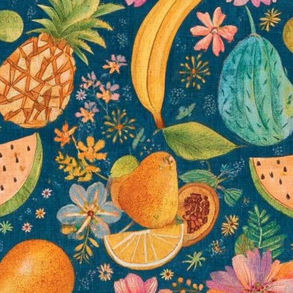 Peel and Stick Wallpaper 17.7in x 9.8ft Vibrant Fruit Floral Pineapple Banana Watermelon Blue Contact Paper Vinyl Waterproof Self Adhesive Wall Paper for Bedroom Shelf Cabinet Renter Friendly