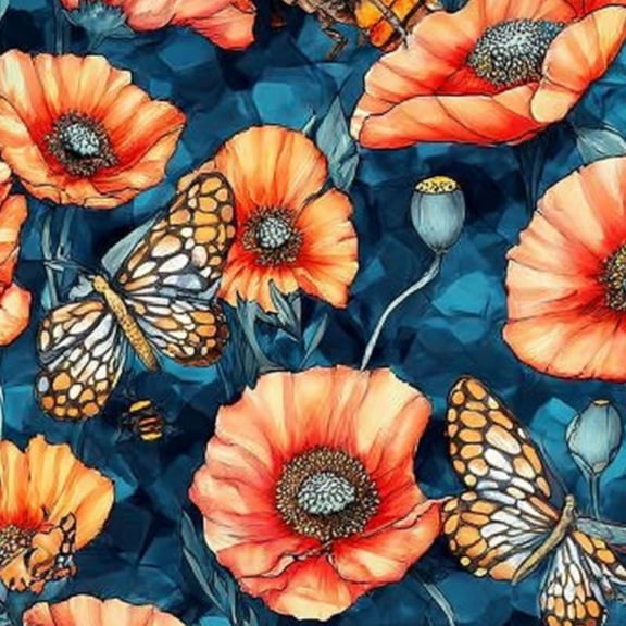 Peel and Stick Wallpaper 17.7in x 9.8ft Vibrant Orange Flowers Butterflies Deep Teal Contact Paper Vinyl Self-Adhesive Removable Wall Paper for Bedroom Nursery Bathroom Renter Friendly