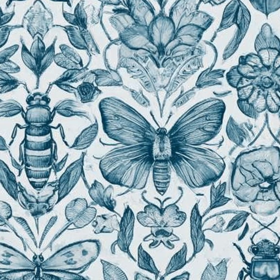 Peel and Stick Wallpaper 17.7in x 9.8ft Vintage Botanical Bees Butterflies Flowers Blue Tones Contact Paper Vinyl Waterproof Self Adhesive Wall Paper for Bedroom Shelf Cabinet Renter Friendly