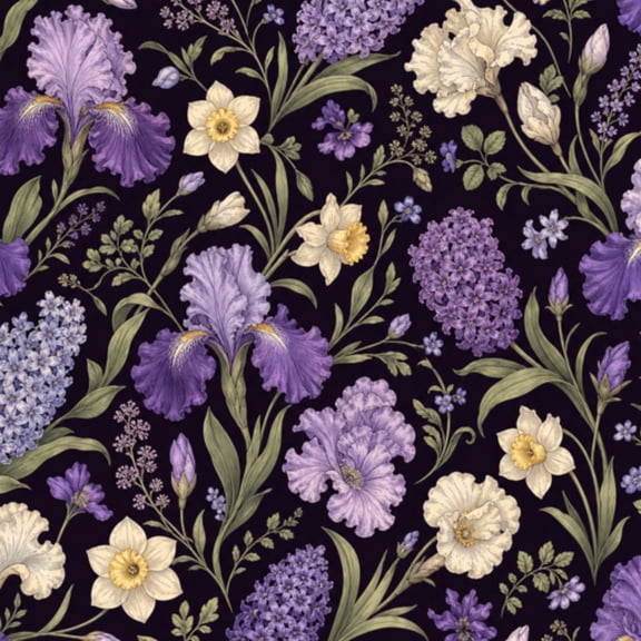 Peel and Stick Wallpaper 17.7in x 9.8ft Vintage Botanical Purple White Irises Daffodils Dark Contact Paper Vinyl Waterproof Self Adhesive Wall Paper for Bedroom Shelf Cabinet Renter Friendly