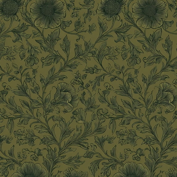 Peel and Stick Wallpaper 17.7in x 9.8ft Vintage Dark Green Floral Botanical Olive Contact Paper Vinyl Waterproof Self Adhesive Wall Paper for Bedroom Shelf Cabinet Renter Friendly
