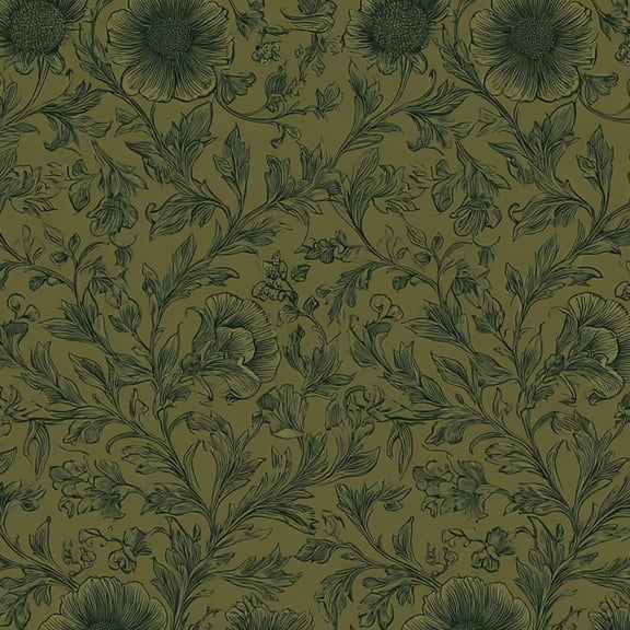 Peel and Stick Wallpaper 17.7in x 9.8ft Vintage Dark Green Floral Botanical Olive Contact Paper Vinyl Waterproof Self Adhesive Wall Paper for Bedroom Shelf Cabinet Renter Friendly