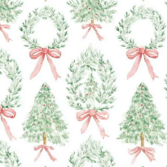 Peel and Stick Wallpaper 17.7in x 9.8ft Watercolor Christmas Tree Wreath Pink Bows Contact Paper Vinyl Self-Adhesive Removable Wall Paper for Bedroom DIY Home Decor Renter Friendly
