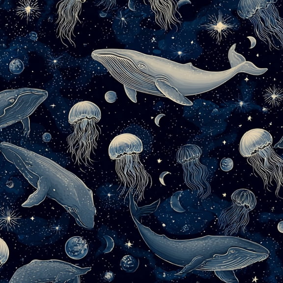 Peel and Stick Wallpaper 17.7in x 9.8ft Whales Starry Ocean Seamless Jellyfish Sea Contact Paper Vinyl Waterproof Self Adhesive Wall Paper for Bedroom Shelf Cabinet Renter Friendly
