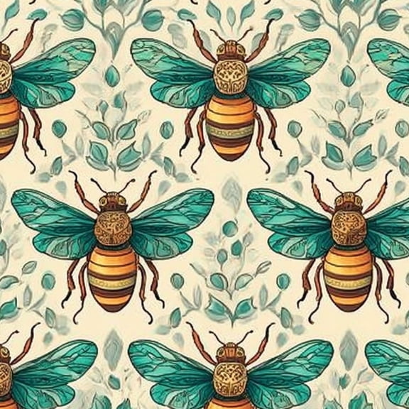 Peel and Stick Wallpaper 17.7in x 9.8ft Whimsical Bee Teal Wings Floral Details Contact Paper Vinyl Waterproof Self Adhesive Wall Paper for Teens Bedroom Nursery Shelf Cabinet Renter Friendly