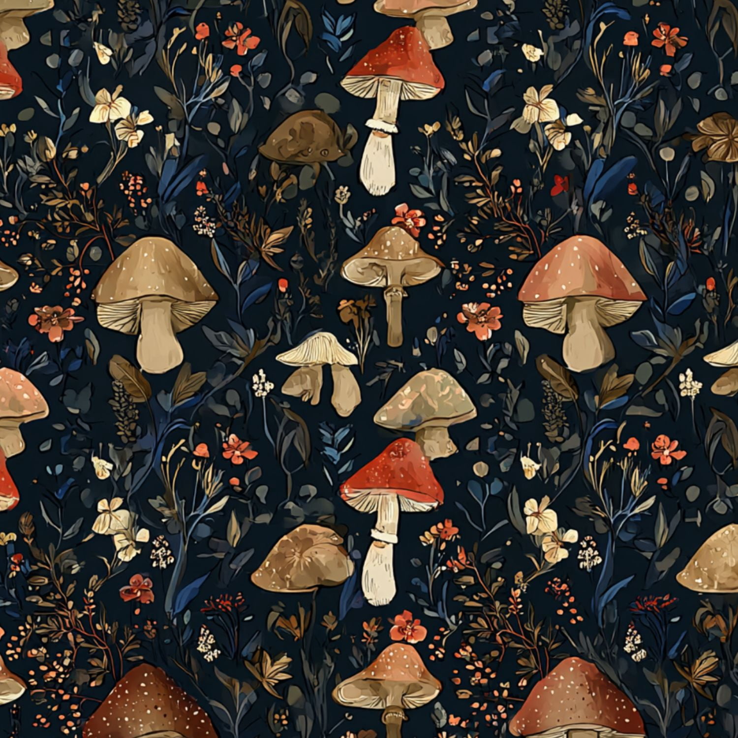 Peel and Stick Wallpaper 17.7in x 9.8ft Whimsical Mushroom Floral Dark Contact Paper Vinyl Waterproof Self Adhesive Wall Paper for Bedroom Shelf Cabinet Renter Friendly