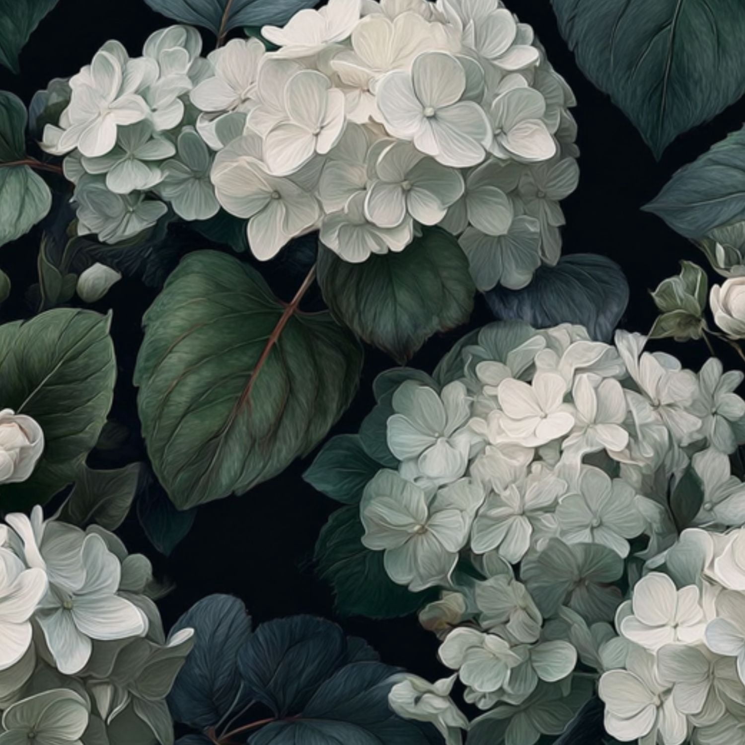 Peel and Stick Wallpaper 17.7in x 9.8ft White Hydrangea Flowers Green Leaves Dark Botanical Contact Paper Vinyl Self-Adhesive Removable Wall Paper for Bedroom Kitchen Cabinet Renter Friendly