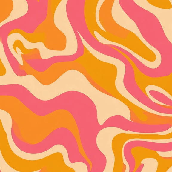 Peel and Stick Wallpaper 1970 Wavy Swirl Seamless Orange Pink Colors Hand Drawn Seventies Style 17.7in x 118in Contact Paper Removable Self Adhesive Wall Mural Wall Decor for Bedroom Kitchen Cabinets