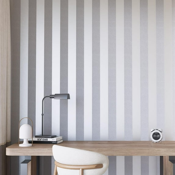 Peel and Stick Wallpaper, 20.8" x 393" Metal Lines Texture 3D Non-Woven Self Adhesive Wallpapers Removable Home Decoration for Livingroom Or Bedroom (Silver Gray)