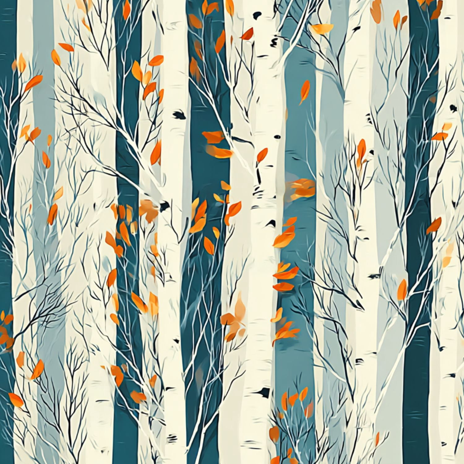 Peel and Stick Wallpaper 23.6in x 9.8ft Abstract Birch Trees Autumn Leaves Cool Blue Rustic Forest Contact Paper Vinyl Waterproof Self Adhesive Wall Paper for Bedroom Shelf Cabinet Renter Friendly