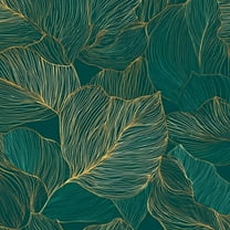 Peel and Stick Wallpaper 23.6in x 9.8ft Abstract Botanical Delicate Golden Leaf Lines Dark Green Contact Paper Vinyl Self-Adhesive Removable Wall Paper for Bedroom DIY Home Decor Renter Friendly