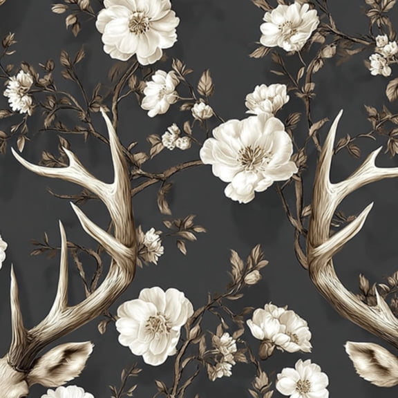 Peel and Stick Wallpaper 23.6in x 9.8ft Antlers Floral Neutral Beige Tones Dark Contact Paper Vinyl Self-Adhesive Removable Wall Paper for Bedroom DIY Home Decor Renter Friendly