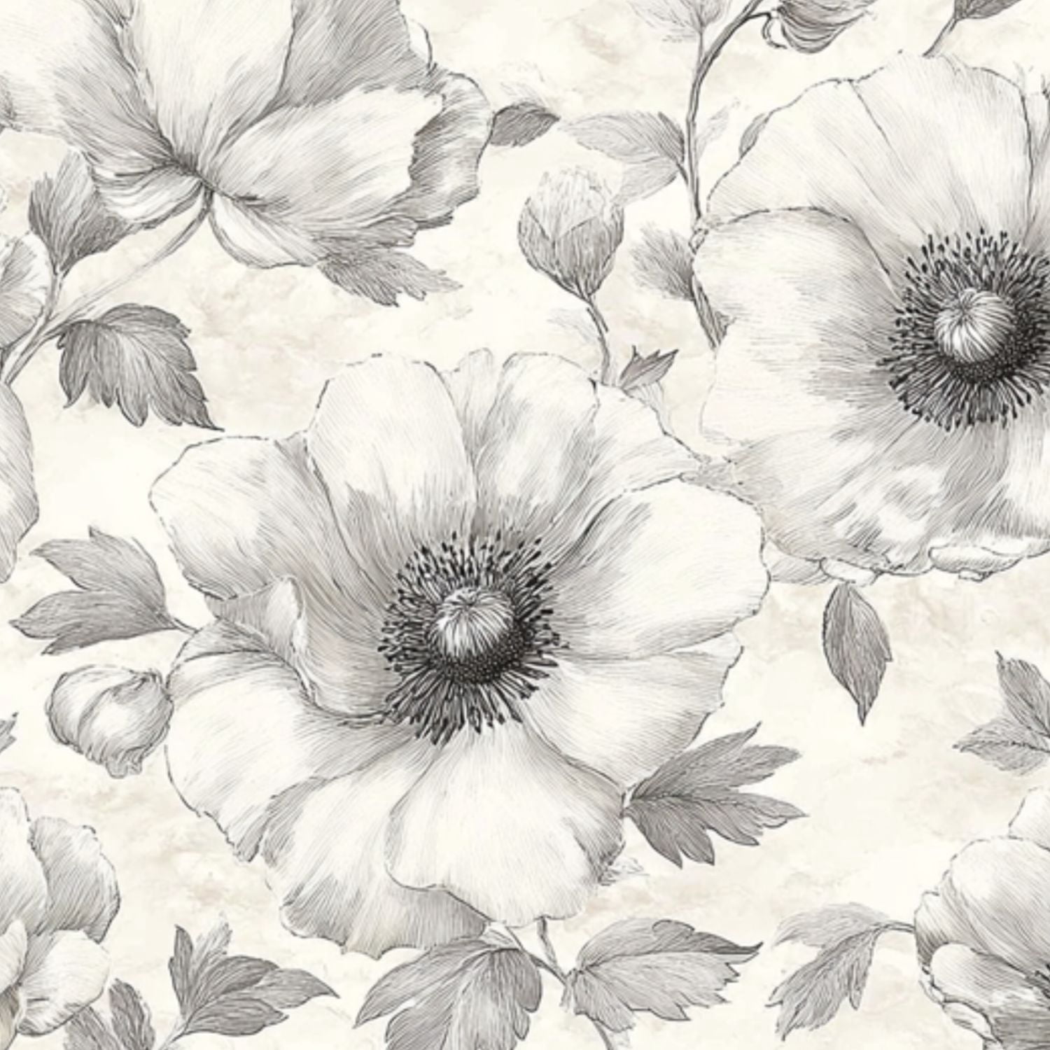 Peel and Stick Wallpaper 23.6in x 9.8ft Black White Floral Hand Drawn ...