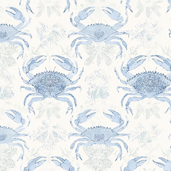 Peel and Stick Wallpaper 23.6in x 9.8ft Blue Crab Floral Soft marine life underwater Contact Paper Vinyl Waterproof Self Adhesive Wall Paper for Bedroom Shelf Cabinet Renter Friendly