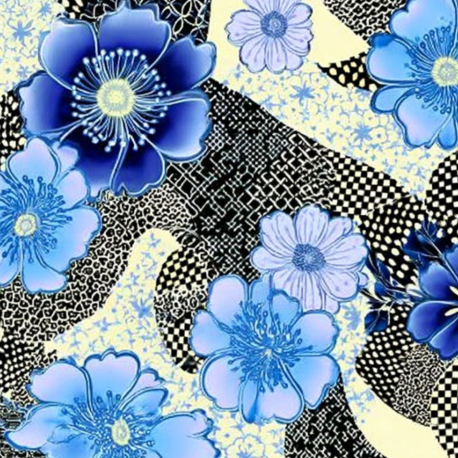 Peel and Stick Wallpaper 23.6in x 9.8ft Blue Floral Blossom Abstract Geometric Shapes Textured Contact Paper Vinyl Self-Adhesive Removable Wall Paper for Bedroom Bathroom Renter Friendly