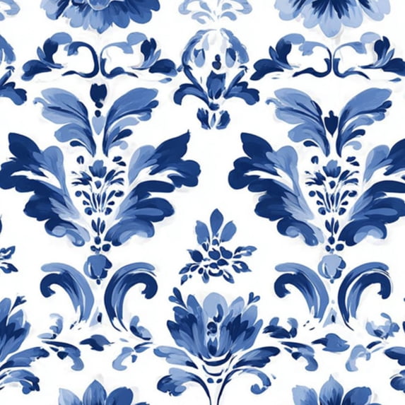 Peel and Stick Wallpaper 23.6in x 9.8ft Blue Floral Damask Elegant Brushstroke White Contact Paper Vinyl Self-Adhesive Removable Wall Paper for Bedroom Kitchen Cabinet Renter Friendly