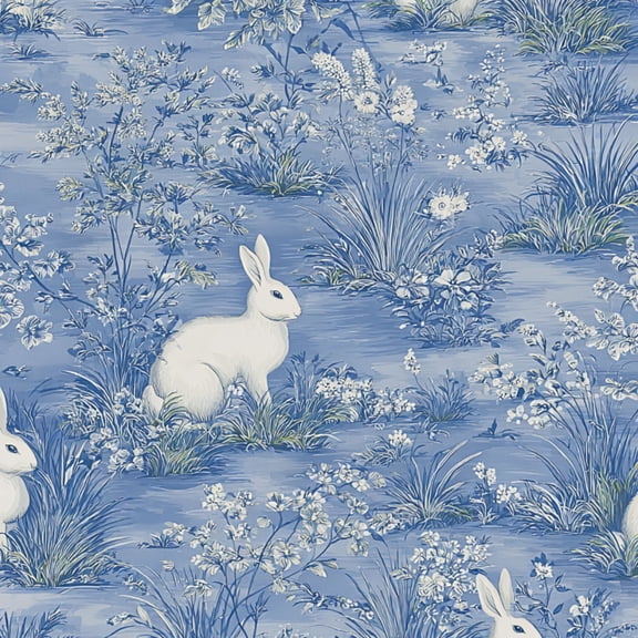 Peel and Stick Wallpaper 23.6in x 9.8ft Blue Floral White Rabbits Flowers Contact Paper Vinyl Waterproof Self Adhesive Wall Paper for Bedroom Shelf Cabinet Renter Friendly