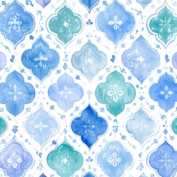 Peel and Stick Wallpaper 23.6in x 9.8ft Blue Green Moroccan Tile Watercolor Style geometric Contact Paper Vinyl Waterproof Self Adhesive Wall Paper for Bedroom Shelf Cabinet Renter Friendly