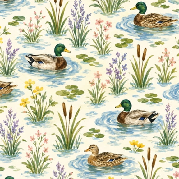 Peel and Stick Wallpaper 23.6in x 9.8ft Bright Watercolor Mallard Duck Wildflower Pond Contact Paper Vinyl Waterproof Self Adhesive Wall Paper for Bedroom Shelf Cabinet Renter Friendly